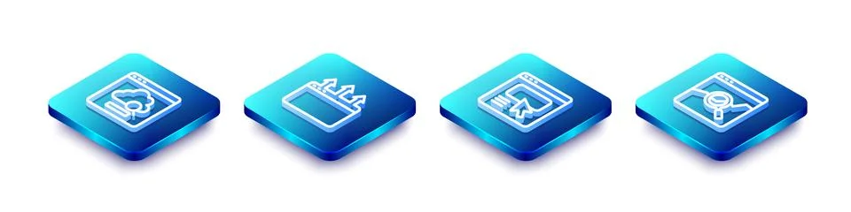 Set Isometric line Cloud technology data transfer, Browser window, UI or UX.. Stock Illustration