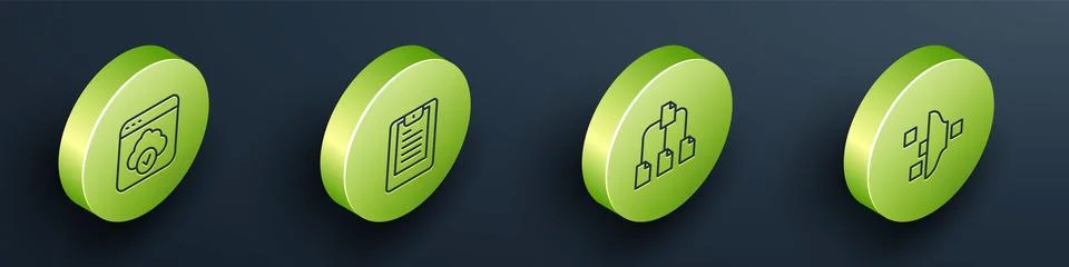 Set Isometric line Cloud technology data transfer, Server, Data report, Folde Stock Illustration