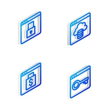 Set Isometric line Cloud technology data transfer, Secure your site with HT.. Illustrazione stock