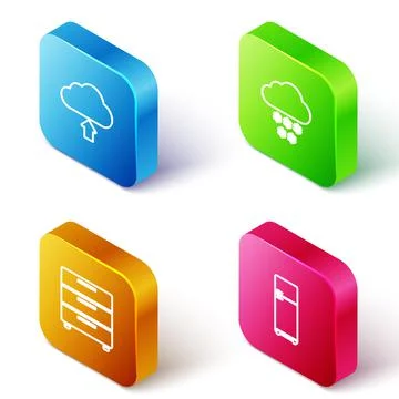 Set Isometric line Cloud upload, with snow, Furniture nightstand and Stock Illustration