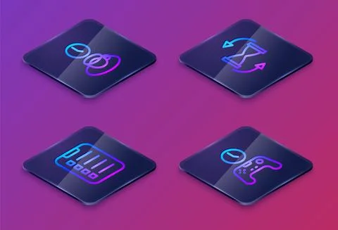 Set Isometric line Coffee time, To do list or planning, Old hourglass with sand Illustrazione stock