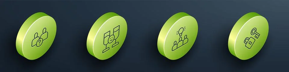 Set Isometric line Complicated relationship, Friends drinking alcohol, Projec Stock Illustration