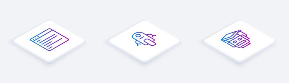 Set Isometric line Computer api interface, Robot and . White square button 스톡 일러스트