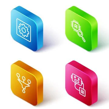 Set Isometric line Computer api interface, Processor CPU, Funnel filter and 스톡 일러스트