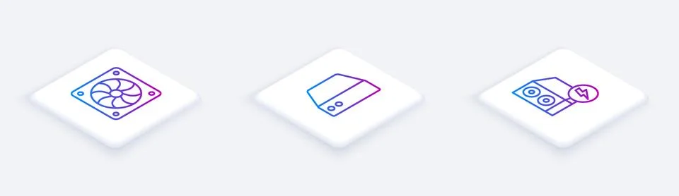 Set Isometric line Computer cooler, Server, Data, Web Hosting and Case of c.. 스톡 일러스트