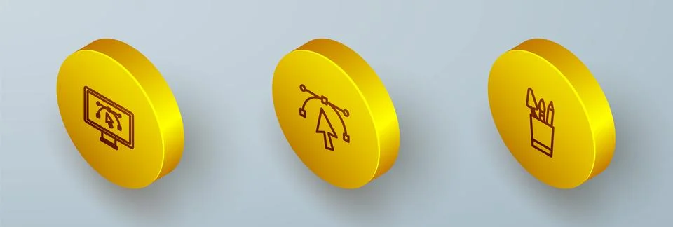 Set Isometric line Computer with design program, Bezier curve and Pencil ca.. Stock-Illustration