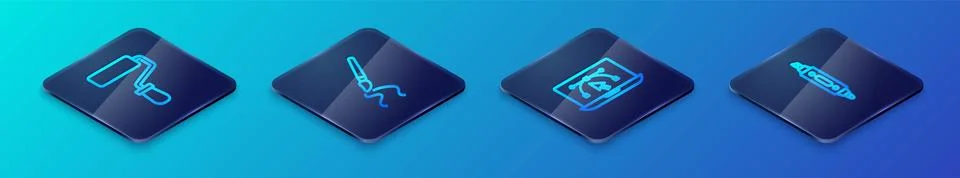 Set Isometric line Computer with design program, Paint roller brush, Marker.. Stock-Illustration