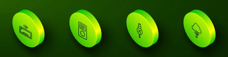 Set Isometric line Computer keyboard, Music player, No usb cable cord and Stock Illustration