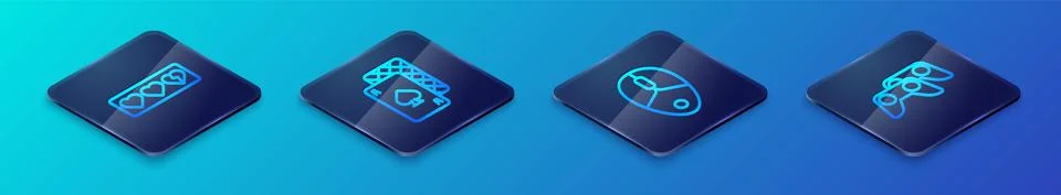 Set Isometric line Computer mouse, Game life bar, controller or joystick and Stock Illustration