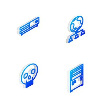 Set Isometric line Computer network, Video game console, Skull and  icon. Vec Stock Illustration
