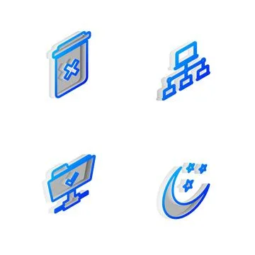 Set Isometric line Computer network, Trash can, FTP operation successful and Stock Illustration