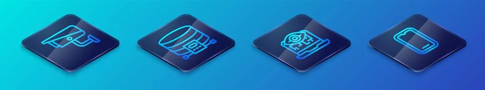 Set Isometric line Computer vision, Security camera, Mobile phone and Cloud Stock Illustration
