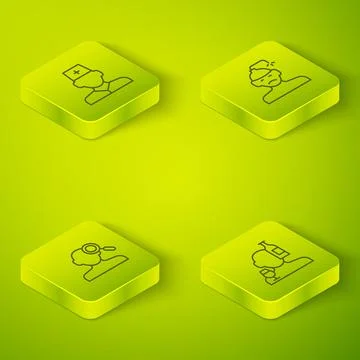 Set Isometric line Concussion, headache, Finding problem in psychology Illustrazione stock