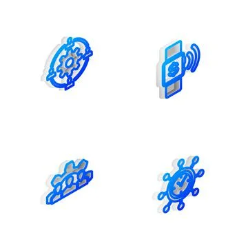 Set Isometric line Contactless payment, Outsourcing concept, Project team base Stock Illustration