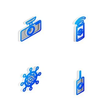 Set Isometric line Contactless payment, Car DVR, Project management and Remot Stock Illustration