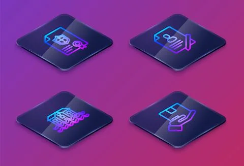 Set Isometric line Contract with shield, House flood, Document and Delivery Stock Illustration