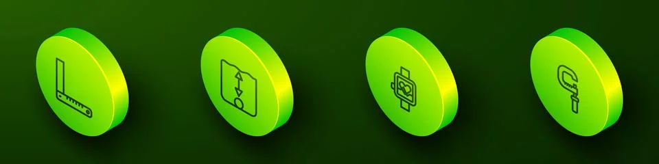 Set Isometric line Corner ruler, Depth measurement, Smart watch and Micrometer Stock Illustration