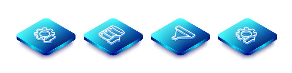 Set Isometric line Cost reduction, Server, Data, Web Hosting, Sales funnel and Stock Illustration