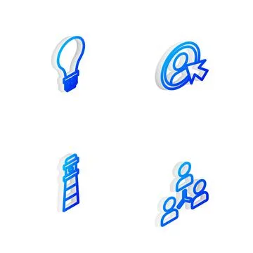 Set Isometric line Create account screen, Light bulb with concept of idea Stock Illustration