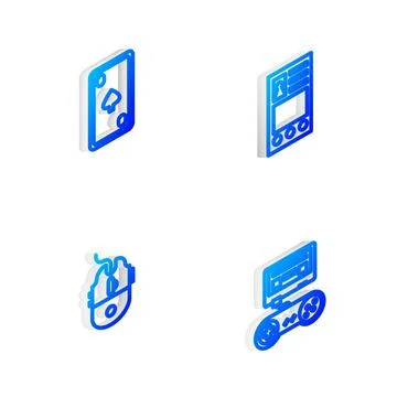 Set Isometric line Create account screen, Playing card with diamonds, Computer Illustrazione stock