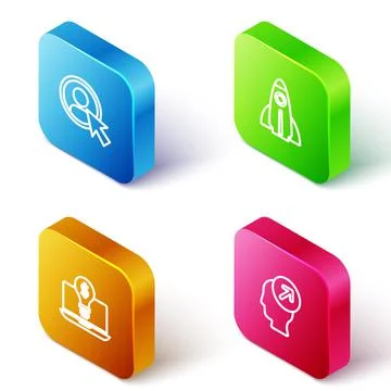 Set Isometric line Create account screen, Startup project concept, Light bulb Illustrazione stock