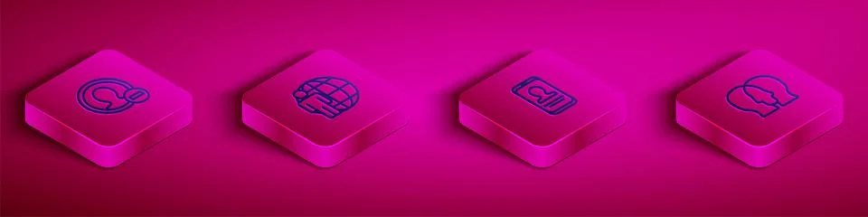 Set Isometric line Create account screen, Head hunting, Mobile with resume and Illustrazione stock