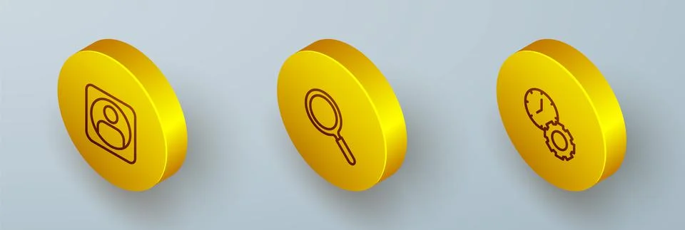 Set Isometric line Create account screen, Magnifying glass and Time management Stock Illustration