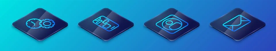 Set Isometric line Create account screen, Time management, Mail and e-mail an Stock Illustration