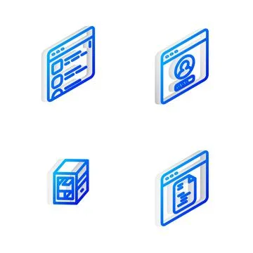 Set Isometric line Create account screen, Browser files, Computer and Software Stock Illustration