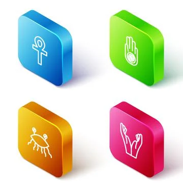 Set Isometric line Cross ankh, Jainism or Jain Dharma, Pastafarianism and Hands Stock Illustration
