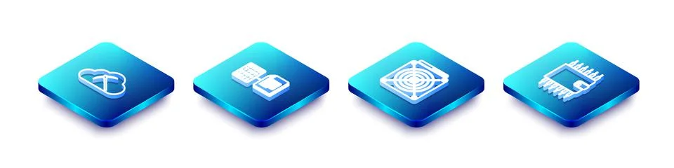 Set Isometric line Cryptocurrency cloud mining, Smart contract, ASIC Miner an Illustrazione stock