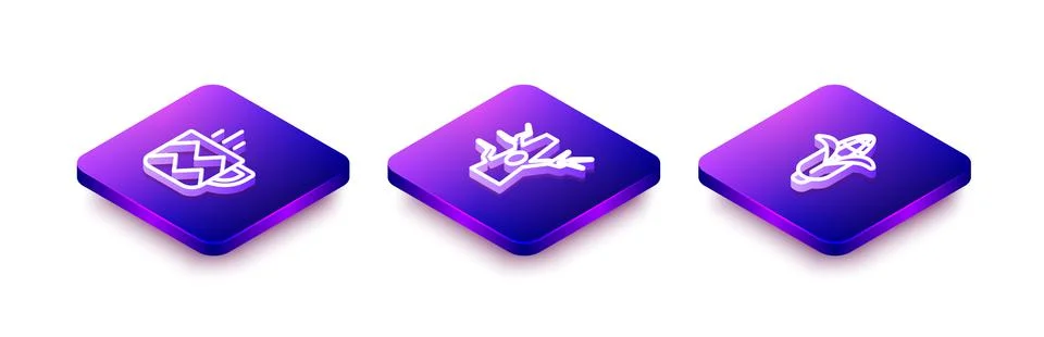 Set Isometric line Cup of tea, Bare tree and Corn icon. Vector Stock Illustration