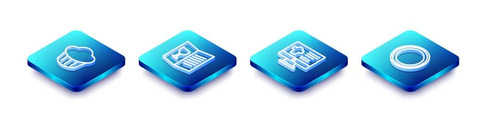 Set Isometric line Cupcake, Restaurant cafe menu, Online ordering and deliv.. Stock Illustration