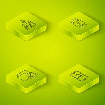 Set Isometric line Cyber security, NFT Digital crypto art, Ethereum ETH and icon 스톡 일러스트
