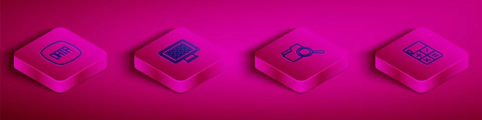 Set Isometric line Data analysis, Binary code, Search with folder and Calcula 스톡 일러스트