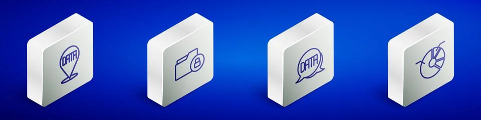 Set Isometric line Data analysis, Folder and lock, and Pie chart infographic Stock Illustration