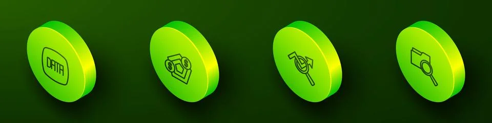 Set Isometric line Data analysis, Financial growth, Search data and with folder Stock Illustration