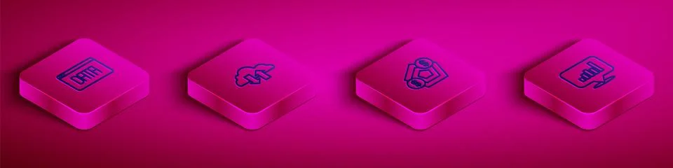 Set Isometric line Data analysis, Cloud download and upload, Financial growth イラスト素材