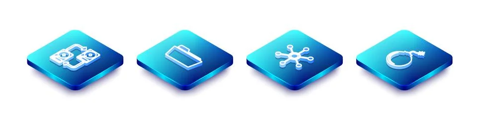 Set Isometric line Data exchange with hhd, Folder, Network and Bomb ready to 스톡 일러스트