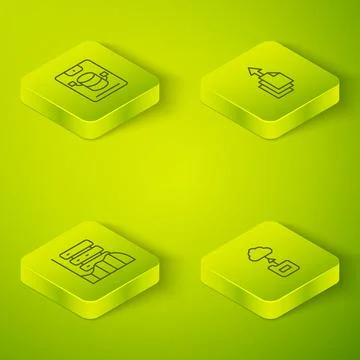 Set Isometric line Data export, Server, Data, Web Hosting, Cloud technology data Stock Illustration