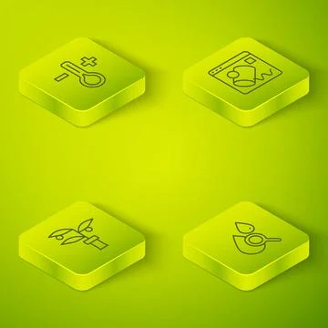 Set Isometric line Data visualisation, Plant breeding, Drop and magnifying glass Stock Illustration