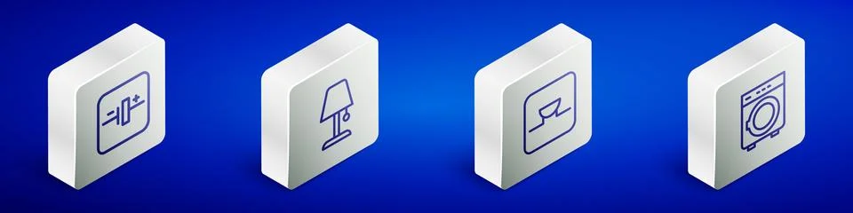 Set Isometric line DC voltage source, Table lamp, Buzzer in electronic circuit Illustrazione stock