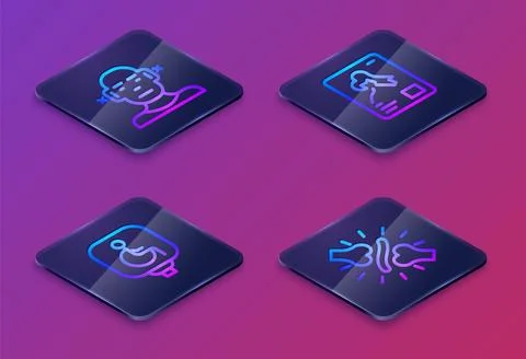 Set Isometric line Deaf, Disabled wheelchair, X-ray shots and Joint pain, k.. Stock Illustration