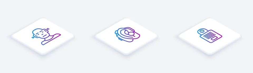 Set Isometric line Deaf, Hearing aid and Intercom. White square button. Vector Illustrazione stock