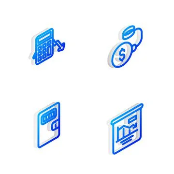 Set Isometric line Debt ball chained to coin, Calculation of expenses, Prison Stock Illustration
