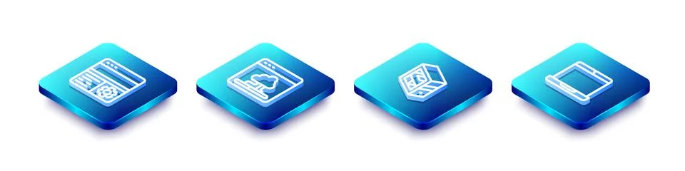 Set Isometric line Debugging, Cloud technology data transfer, Computer and Illustrazione stock