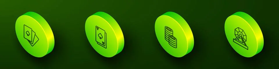 Set Isometric line Deck of playing cards, Playing with spades, Casino chips and Stock Illustration