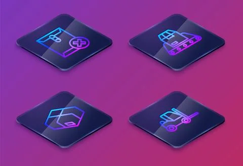 Set Isometric line Delete envelope, Carton cardboard box, Conveyor belt with and Stock Illustration