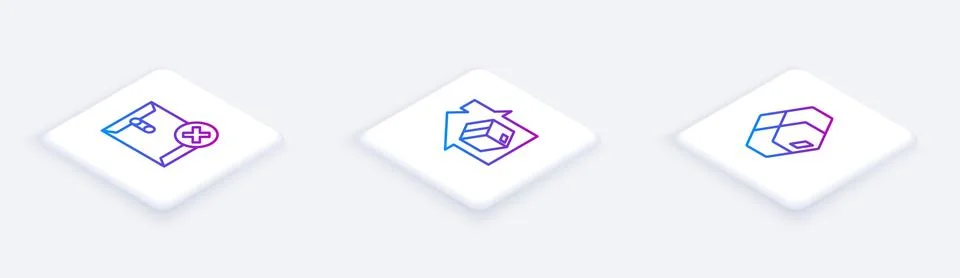 Set Isometric line Delete envelope, Home delivery services and Carton cardb.. イラスト素材