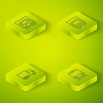 Set Isometric line Delivery cargo truck, Train and railway and  icon. Vector Stock Illustration